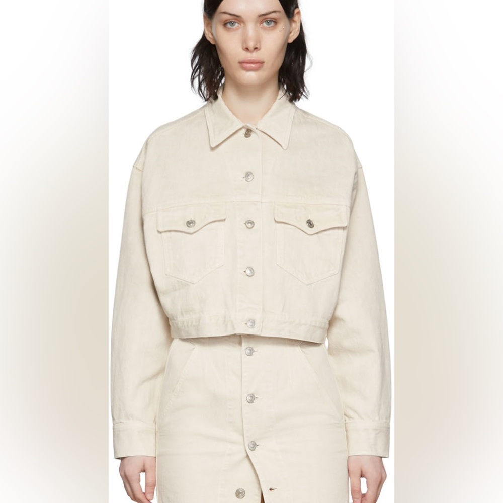 Cropped Denim Jacket in Cream